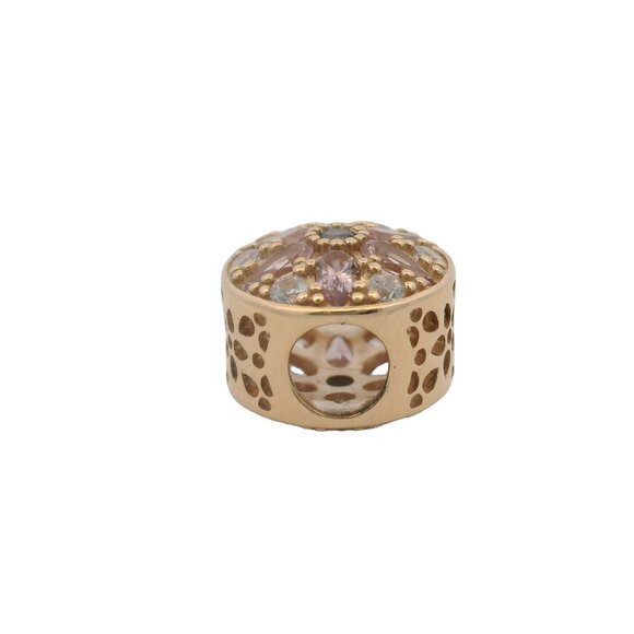 Retired Pandora Solid 14kt Yellow Gold and CZ Opulent Floral Spacer Slider Charm - Picture 3 of 5